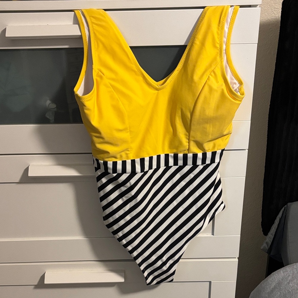Yellow and Black Striped Kids One Piece